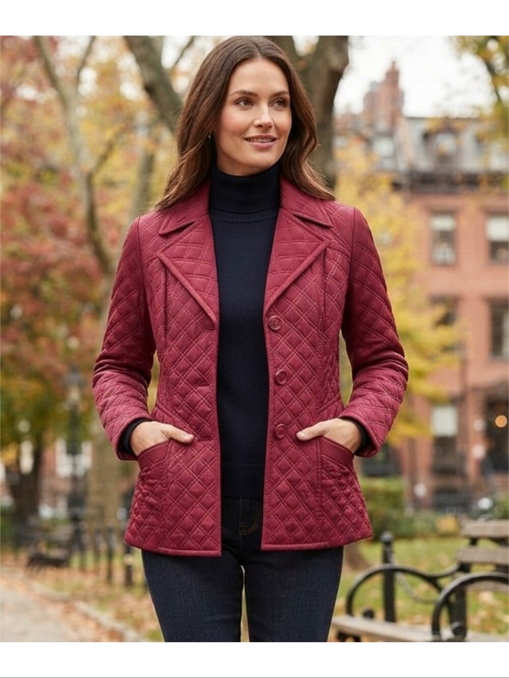 New York & Company Quited Button front V-neck jacket Wine Red Size S
